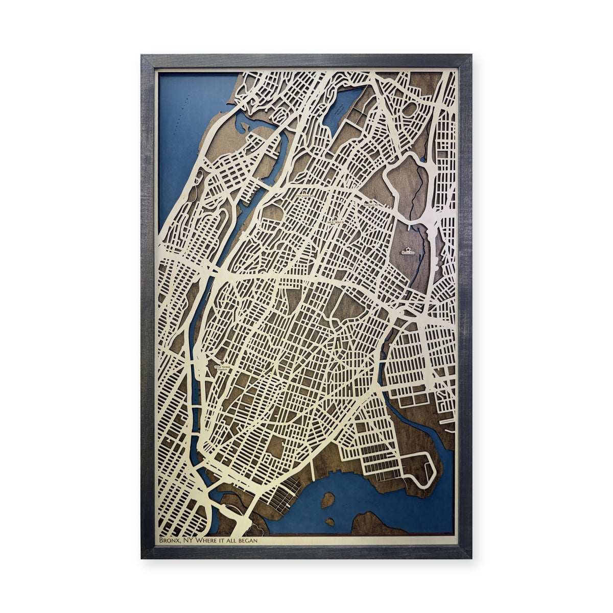 Bronx, New York Wood Map — Multilayer — plain-background photo
