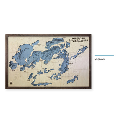 Whitefish Chain of Lakes, Minnesota Wood Map — Multilayer — style-labeled photo
