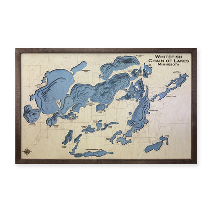 Whitefish Chain of Lakes, Minnesota Wood Map — Multilayer — plain-background photo