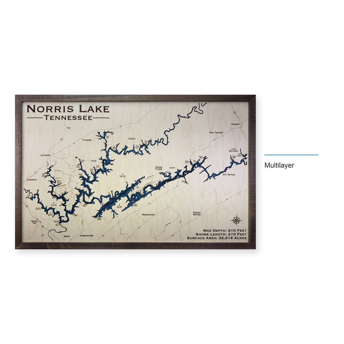 Norris Lake, TN, Wood Map — Multilayer — style-labeled photo