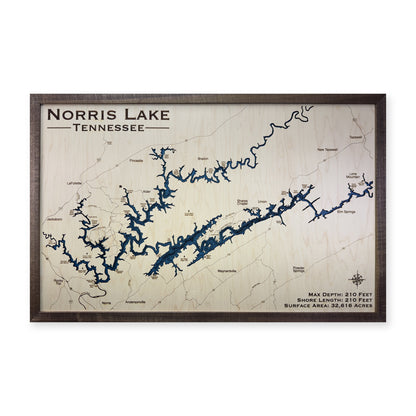 Norris Lake, TN, Wood Map — Multilayer — plain-background photo