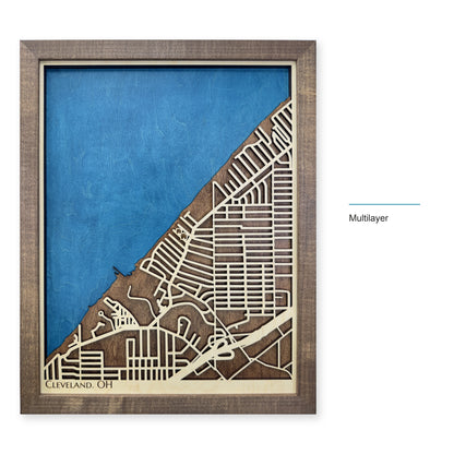 Cleveland, OH, Wood City Map — Multilayer — style-labeled photo