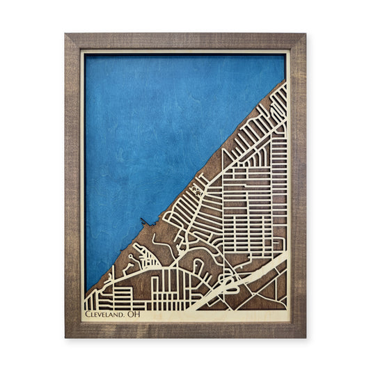 Cleveland, OH, Wood City Map — Multilayer — plain-background photo