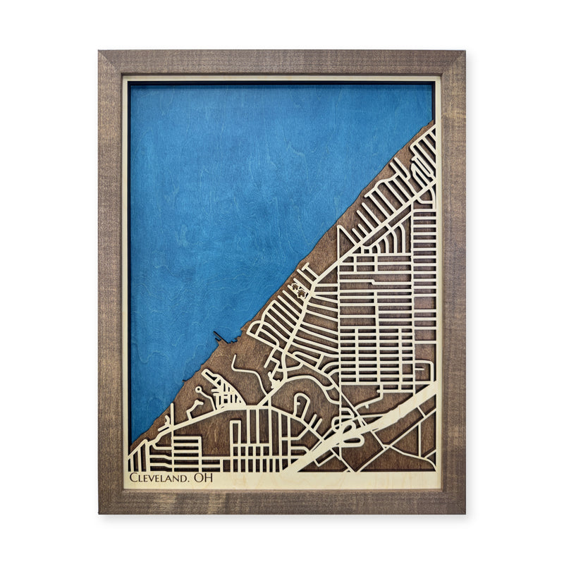Cleveland, OH, Wood City Map — Multilayer — plain-background photo