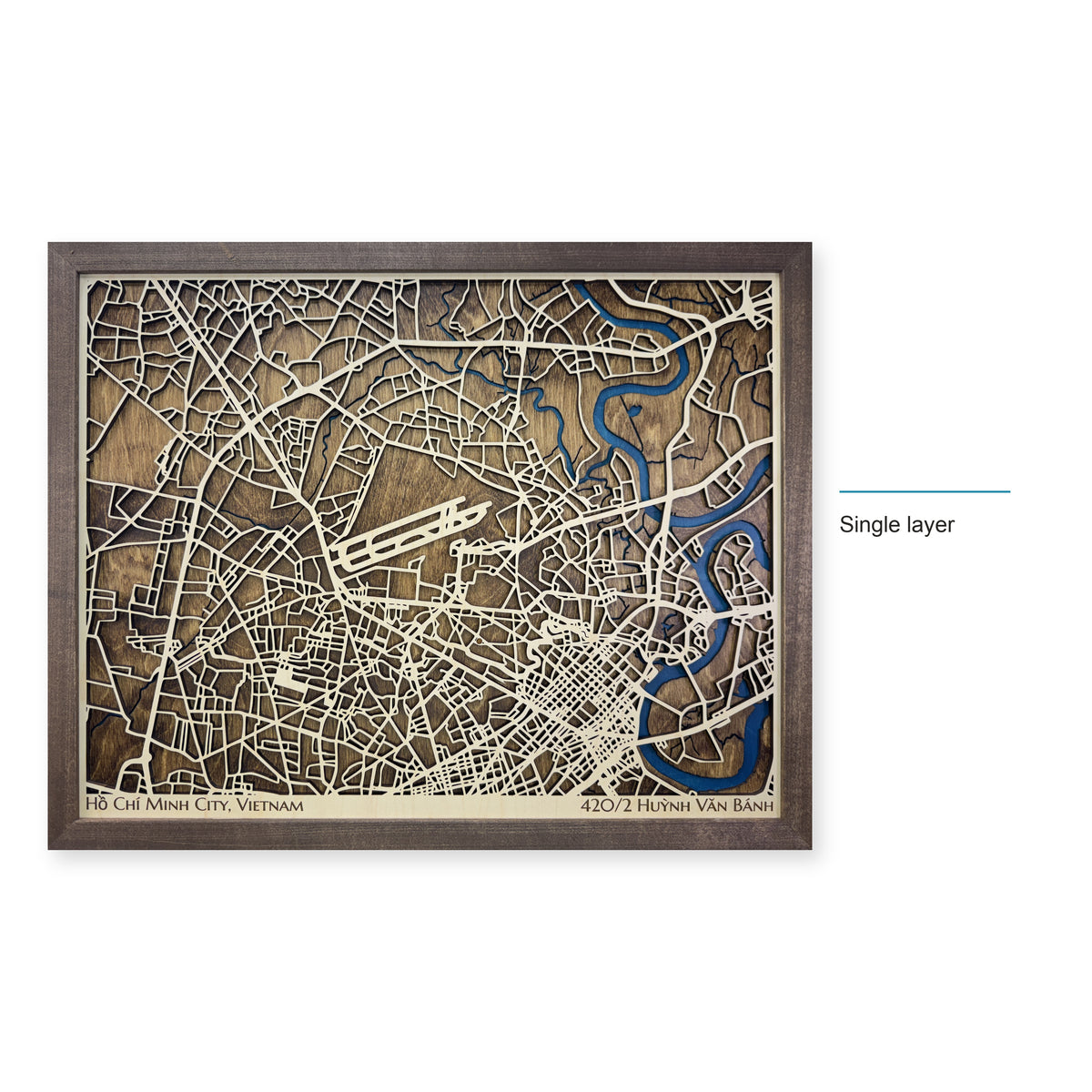 Ho Chi Minh City, Vietnam Wood Map — Single layer — style-labeled photo