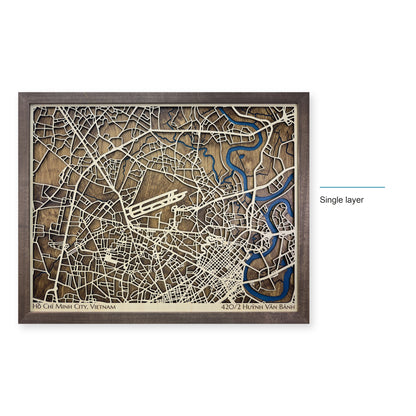 Ho Chi Minh City, Vietnam Wood Map — Single layer — style-labeled photo