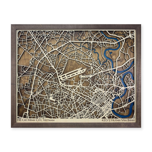 Ho Chi Minh City, Vietnam Wood Map — Single layer — plain-background photo