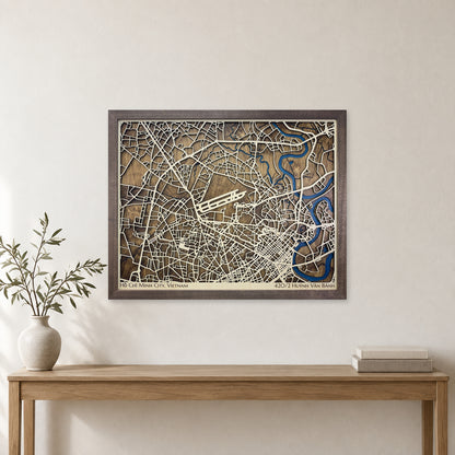 Ho Chi Minh City, Vietnam Wood Map — Single layer — room mockup
