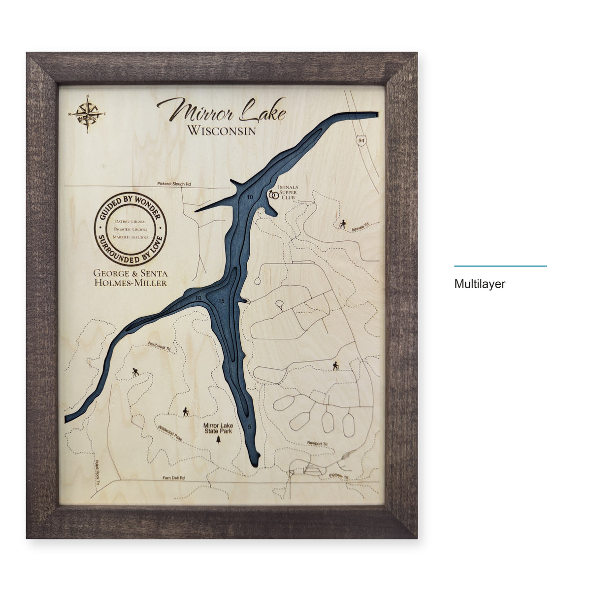 Mirror Lake, Wisconsin Wood Map — Multilayer — style-labeled photo