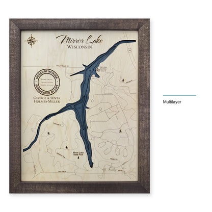 Mirror Lake, Wisconsin Wood Map — Multilayer — style-labeled photo