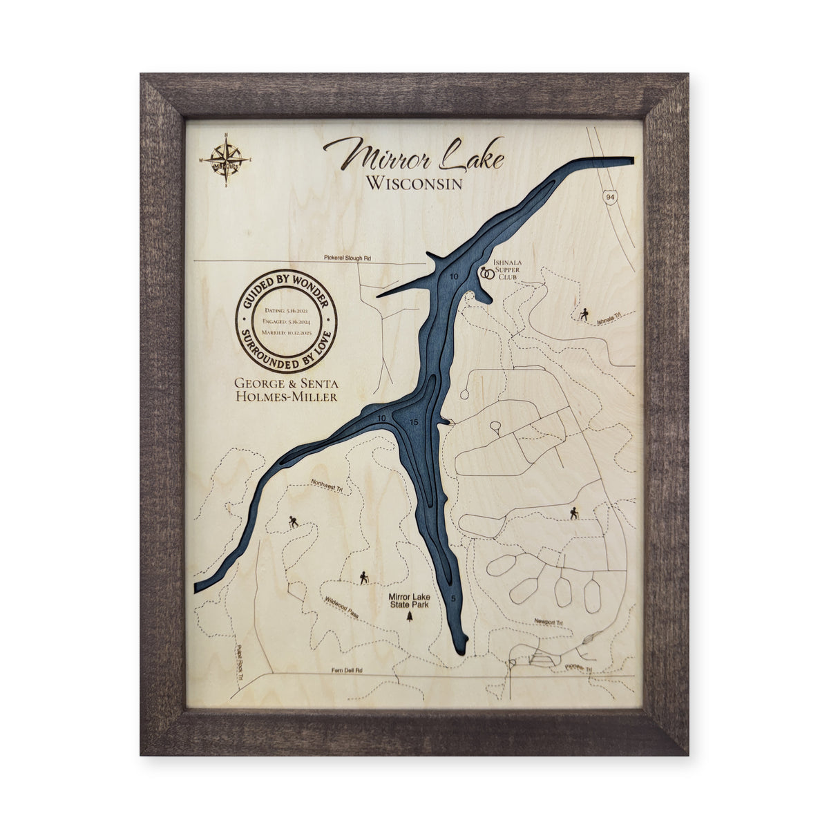Mirror Lake, Wisconsin Wood Map — Multilayer — plain-background photo
