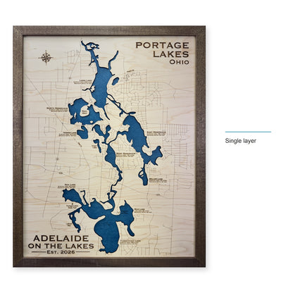 Portage Lakes, Summit County, OH, Wood Map — Single layer — style-labeled photo