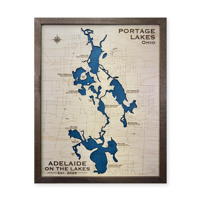 Portage Lakes, Summit County, OH, Wood Map — Single layer — plain-background photo