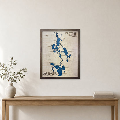 Portage Lakes, Summit County, OH, Wood Map — Single layer — room mockup