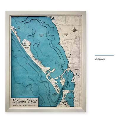Sarasota Bay, Florida Wood Map — Multilayer — style-labeled photo