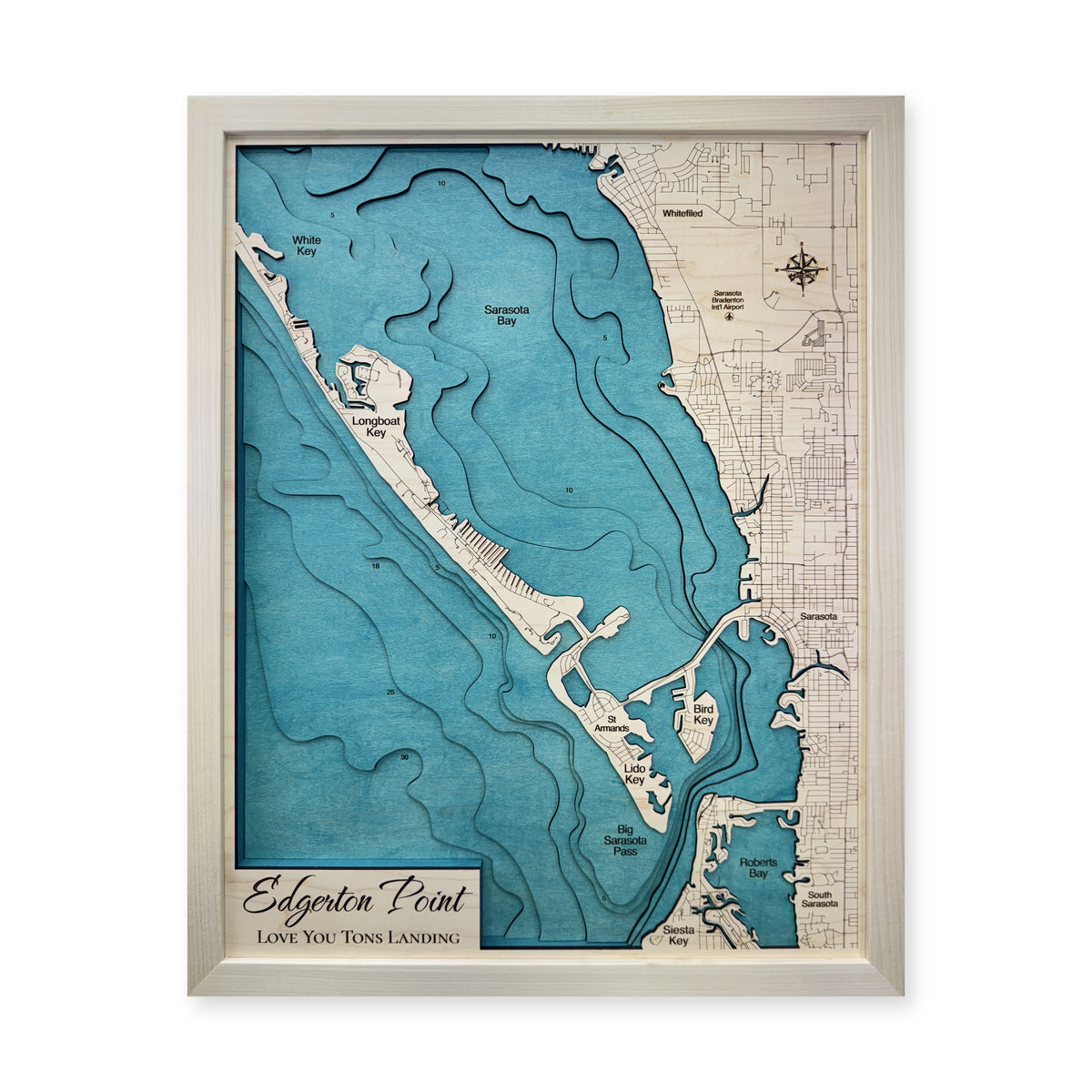 Sarasota Bay, Florida Wood Map — Multilayer — plain-background photo
