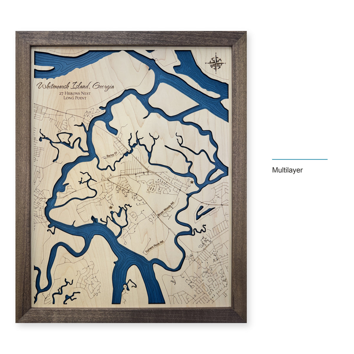 Whitemarsh Island, Georgia Wood Map — Multilayer — style-labeled photo