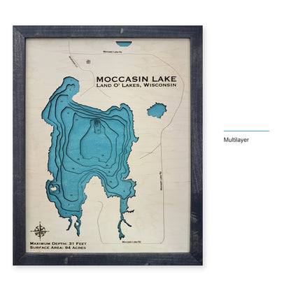 Moccasin Lake, Wisconsin Wood Map — Multilayer — style-labeled photo