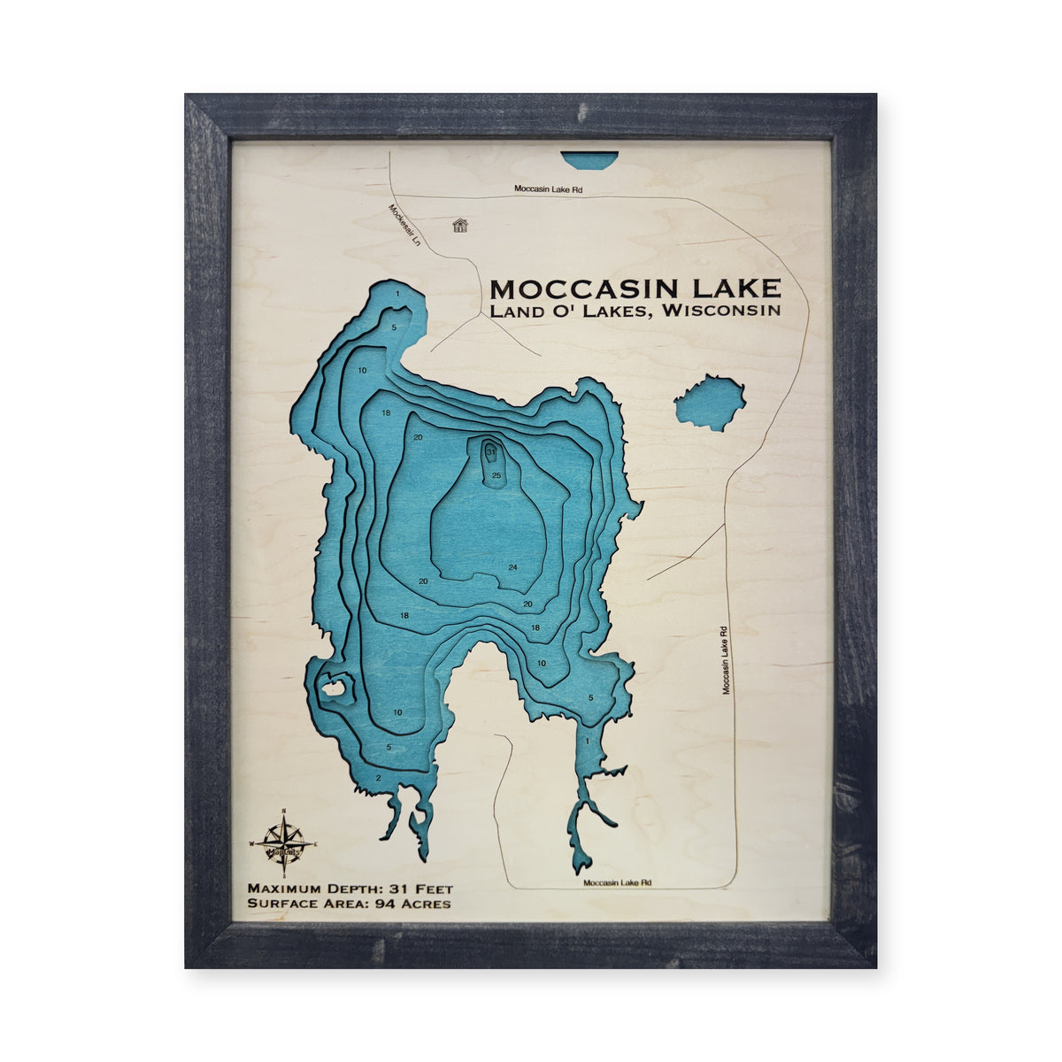 Moccasin Lake, Wisconsin Wood Map — Multilayer — plain-background photo