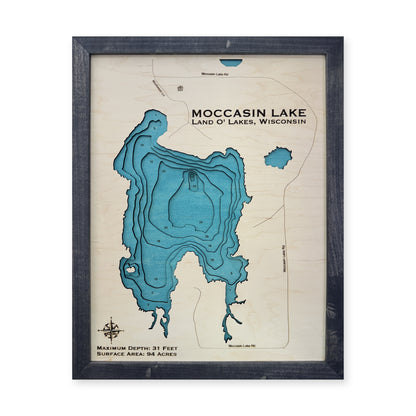 Moccasin Lake, Wisconsin Wood Map — Multilayer — plain-background photo