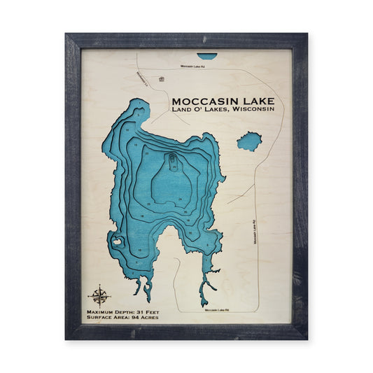 Moccasin Lake, Wisconsin Wood Map — Multilayer — plain-background photo