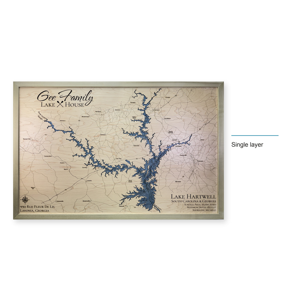 Lake Hartwell Wood Map — Single layer — style-labeled photo