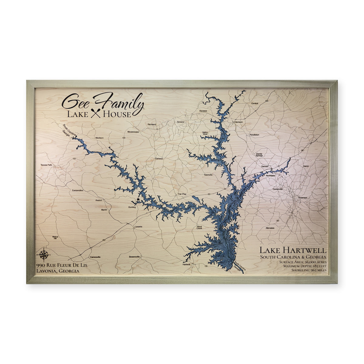 Lake Hartwell Wood Map — Single layer — plain-background photo