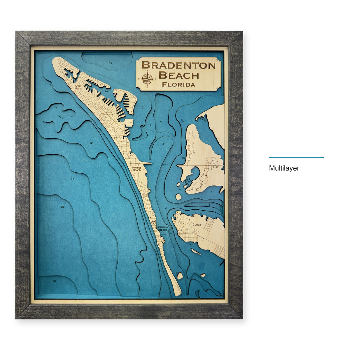 Bradenton Beach, Florida Wood Map — Multilayer — style-labeled photo