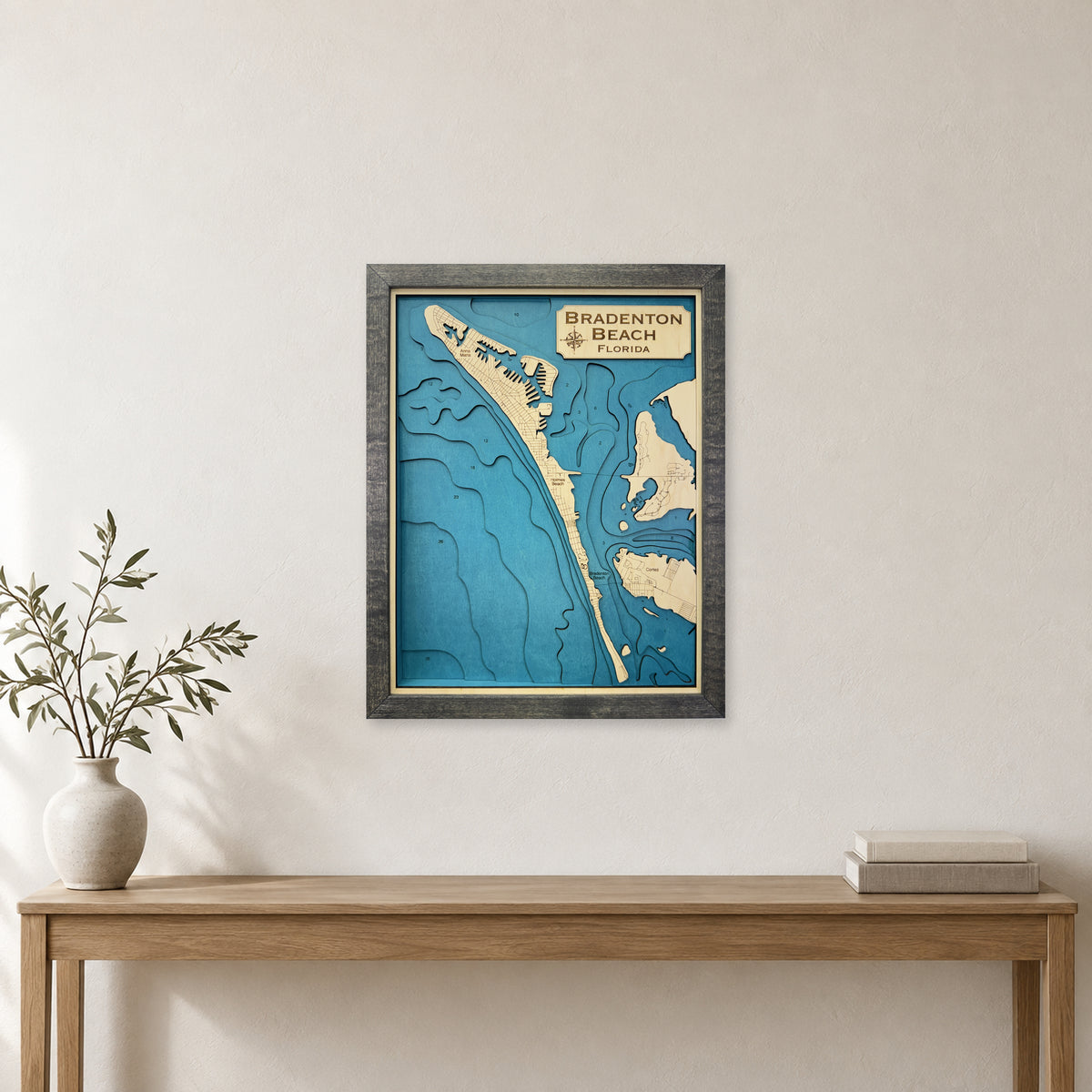 Bradenton Beach, Florida Wood Map — Multilayer — room mockup