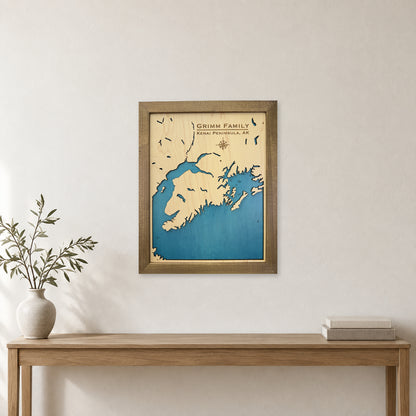 Kenai Peninsula, Alaska Wood Map — Single layer — room mockup