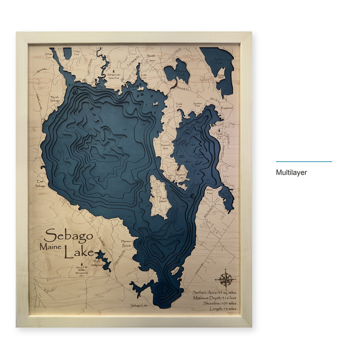 Sebago Lake, Wood Map — Multilayer — style-labeled photo