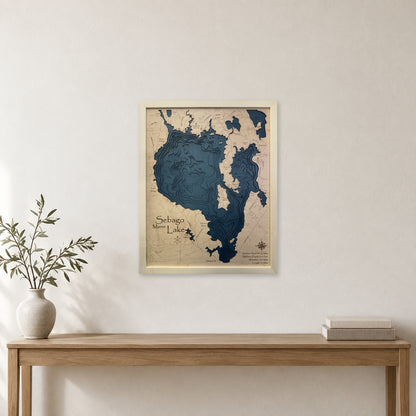 Sebago Lake, Wood Map — Multilayer — room mockup