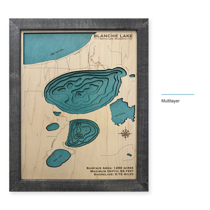 Blanche Lake, Battle Lake, Minnesota Wood Map — Multilayer — style-labeled photo