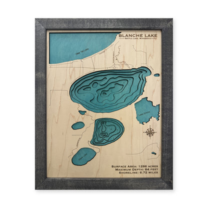 Blanche Lake, Battle Lake, Minnesota Wood Map — Multilayer — plain-background photo