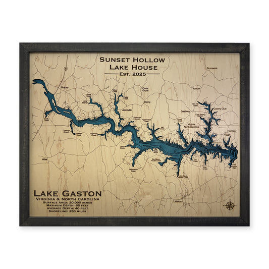 Lake Gaston, North Carolina & Virginia Wood Map — Multilayer — plain-background photo