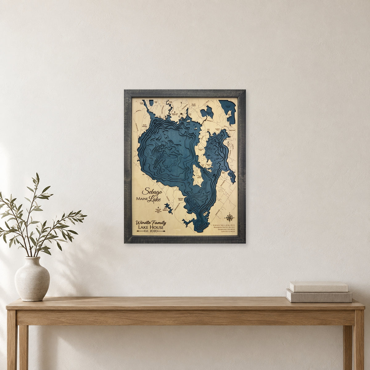Sebago Lake, Wood Map — Multilayer — room mockup