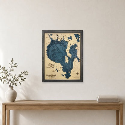 Sebago Lake, Wood Map — Multilayer — room mockup