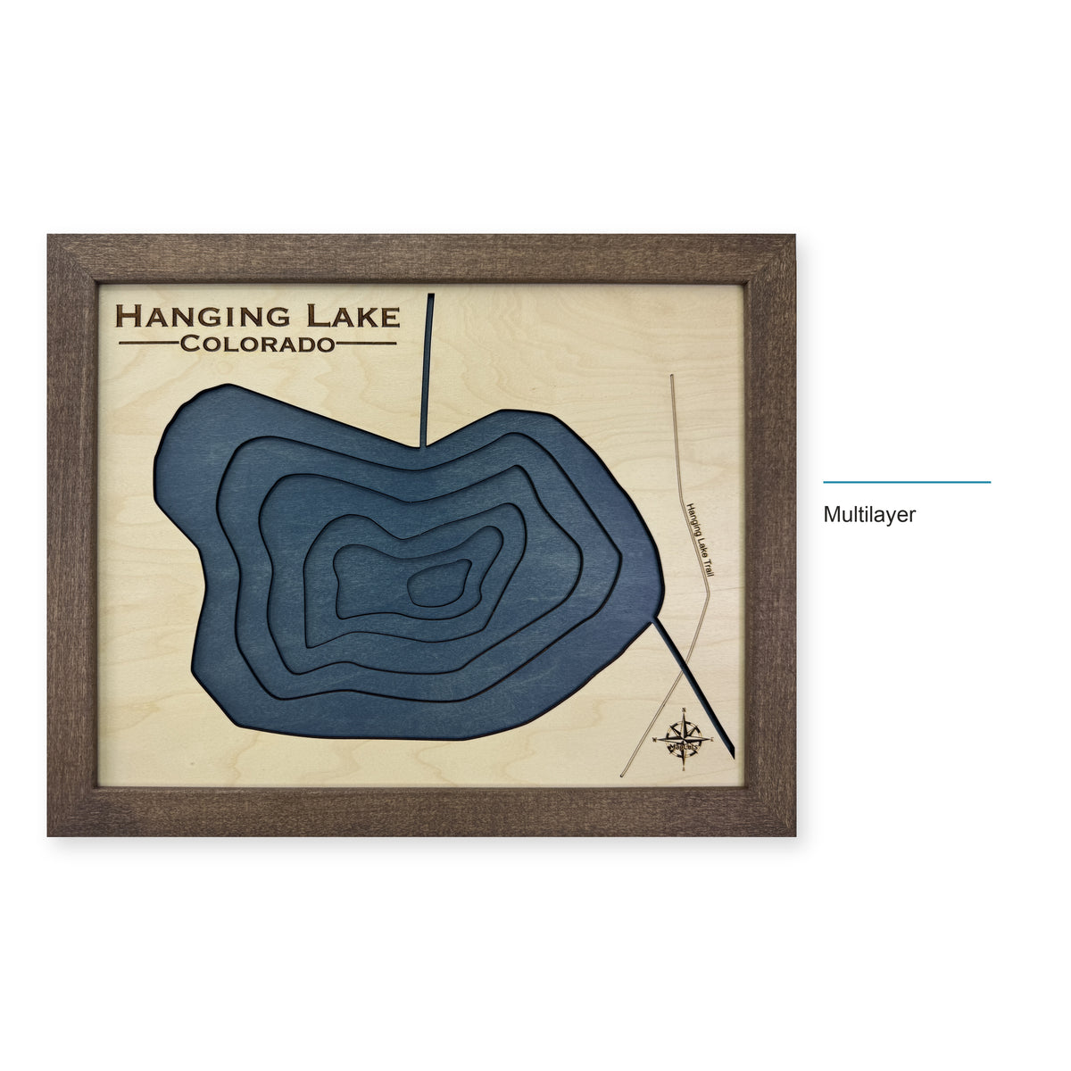 Hanging Lake, Colorado Wood Map — Multilayer — style-labeled photo