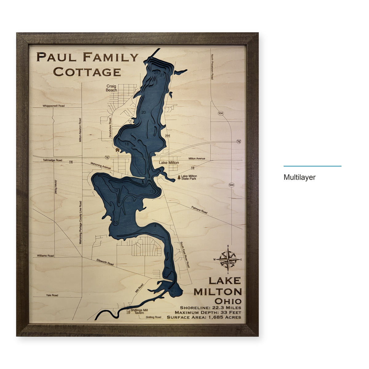 Lake Milton, Ohio, Wood Map — Multilayer — style-labeled photo