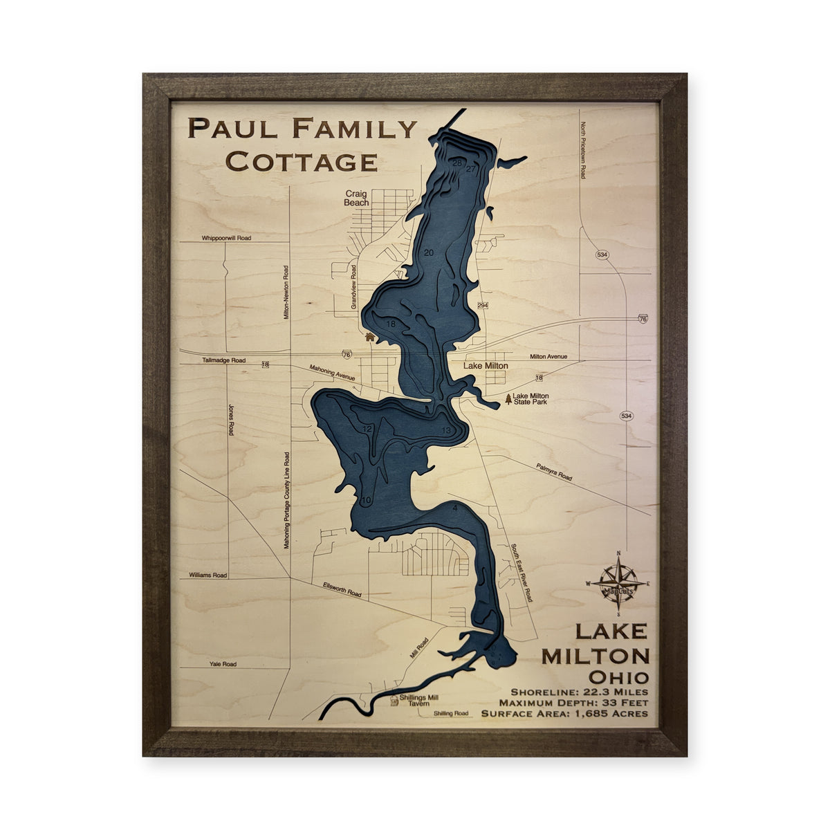 Lake Milton, Ohio, Wood Map — Multilayer — plain-background photo