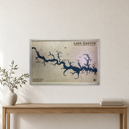 Lake Gaston, North Carolina & Virginia Wood Map — Single layer — room mockup