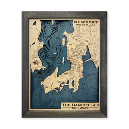 Newport, Rhode Island Wood Map — Multilayer — plain-background photo