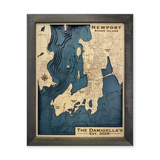 Newport, Rhode Island Wood Map — Multilayer — plain-background photo