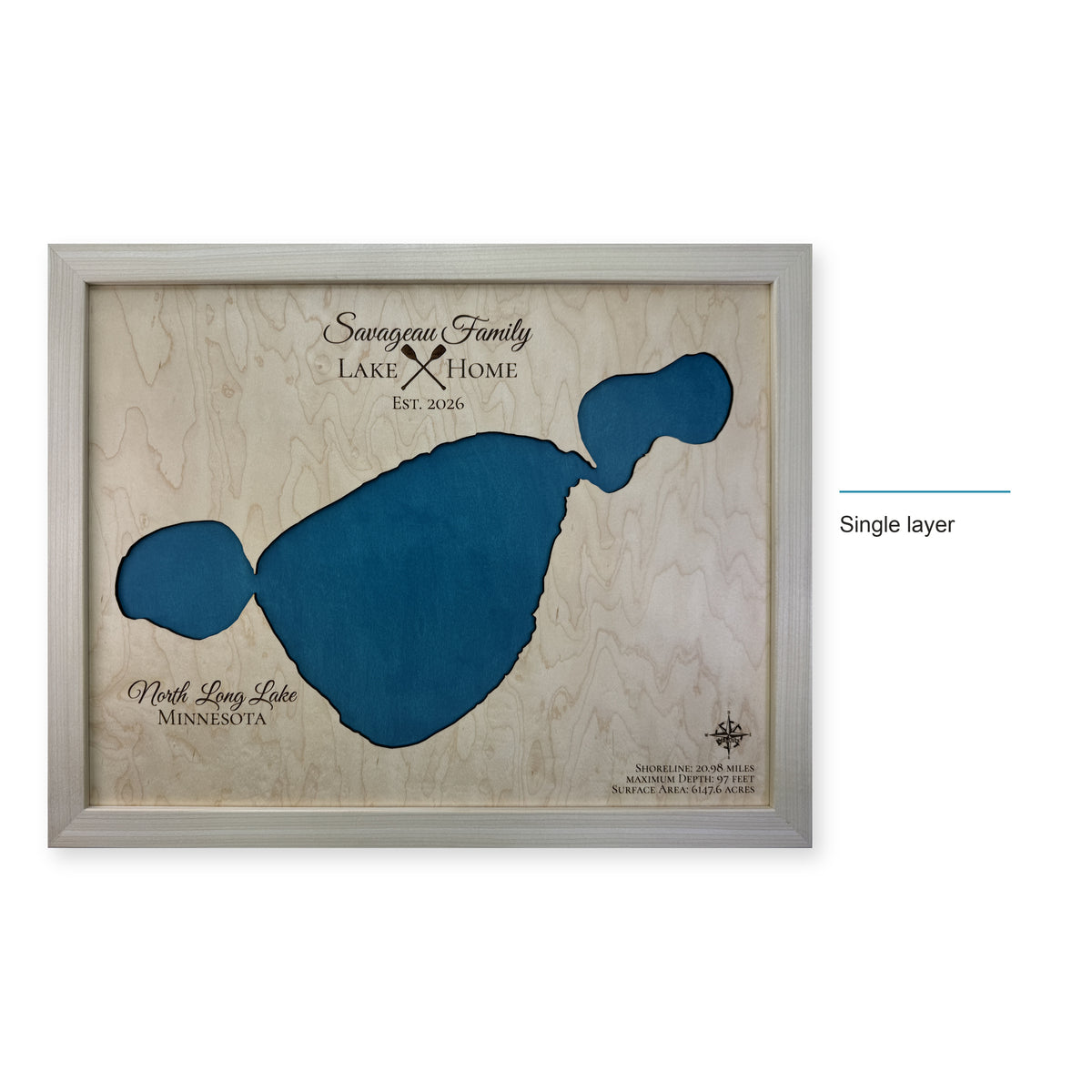 North Long Lake, Minnesota Wood Map — Single layer — style-labeled photo