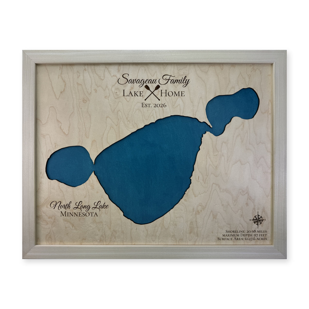 North Long Lake, Minnesota Wood Map — Single layer — plain-background photo