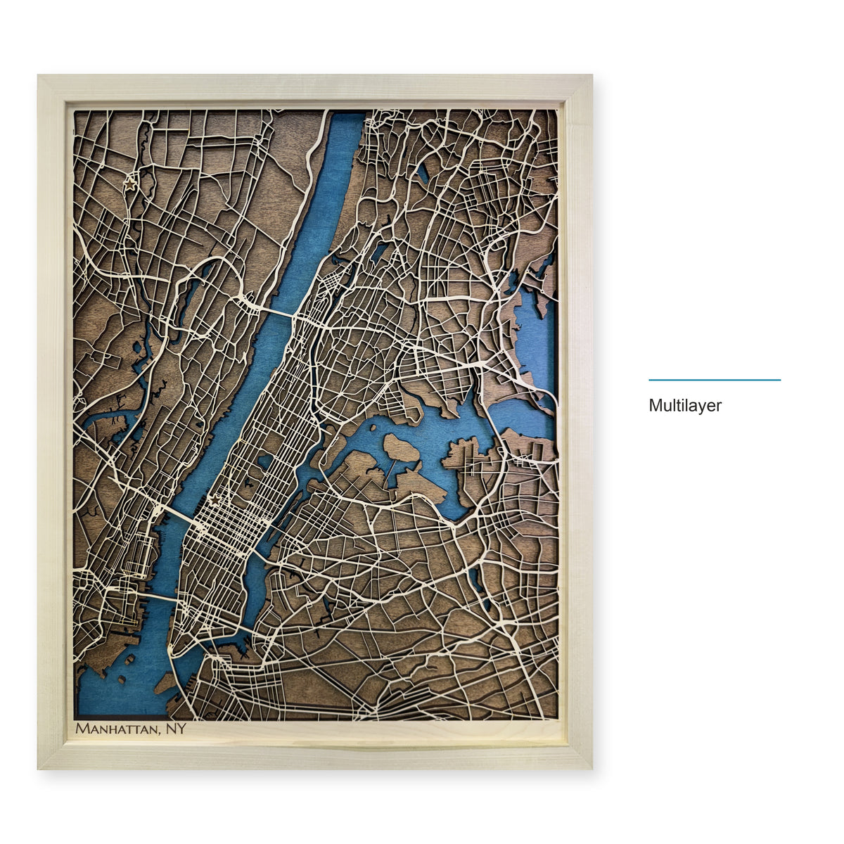 Manhattan, New York, Wood City Map — Multilayer — style-labeled photo