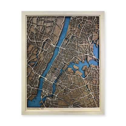 Manhattan, New York, Wood City Map — Multilayer — plain-background photo