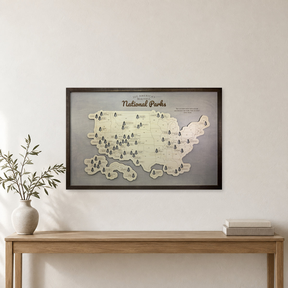 National Park Travel Map — Single layer — room mockup