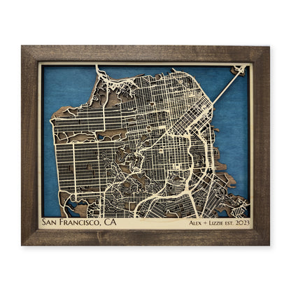 San Francisco, California Wood Map — Multilayer — plain-background photo