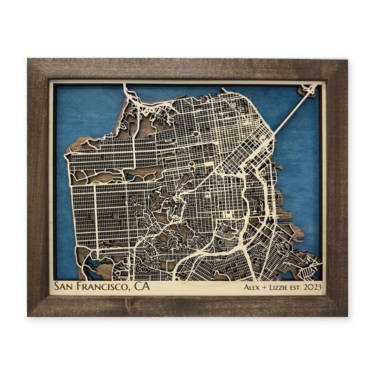 San Francisco, California Wood Map — Multilayer — plain-background photo